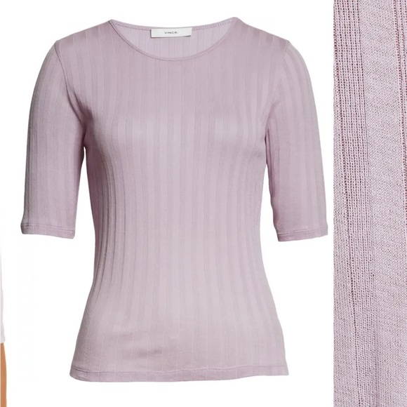 VINCE Ribbed Elbow Sleeve Crew Neck Top - Picture 5 of 16